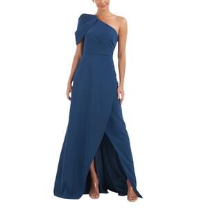 NWT KAY UNGER NEW YORK Teal Briana One Shoulder Draped Gown Women’s